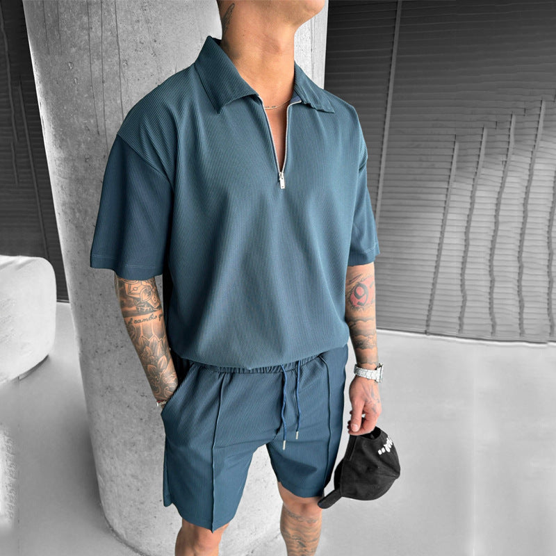 Men's Summer Polo Shorts Set