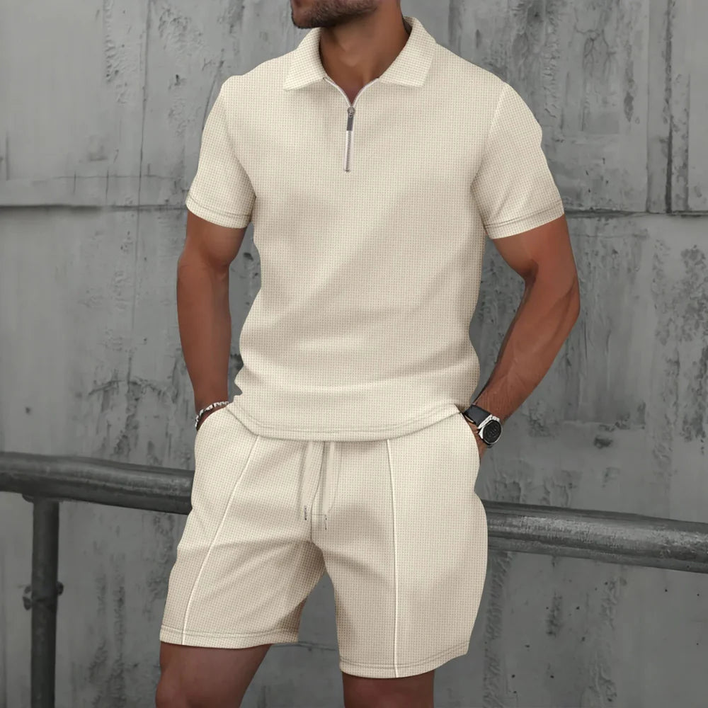 IBIZA Co-Ord Set – Zip Neck Polo & Soft Knit Shorts