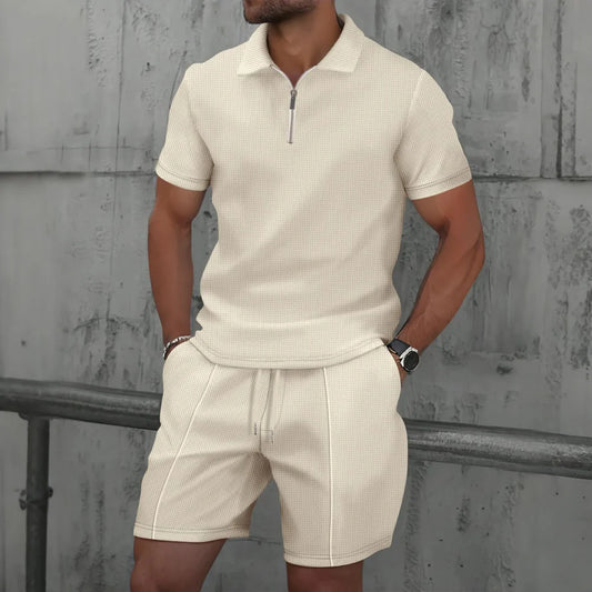IBIZA Co-Ord Set – Zip Neck Polo & Soft Knit Shorts