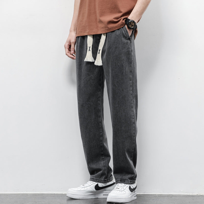 Men's Summer Wide Leg Jeans – Loose Fit Drawstring Trousers