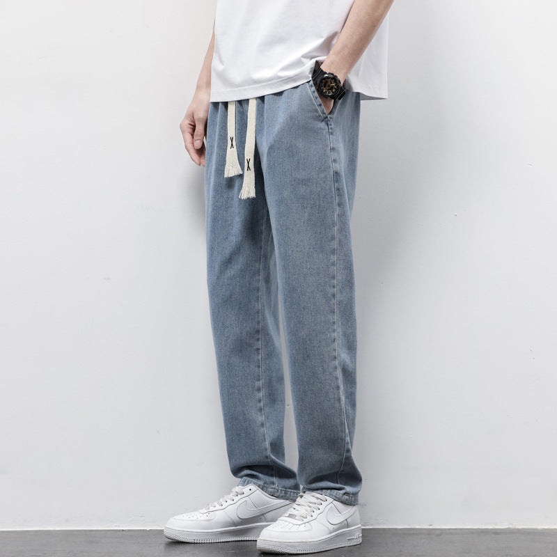 Men's Summer Wide Leg Jeans – Loose Fit Drawstring Trousers