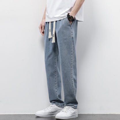 Men's Summer Wide Leg Jeans – Loose Fit Drawstring Trousers