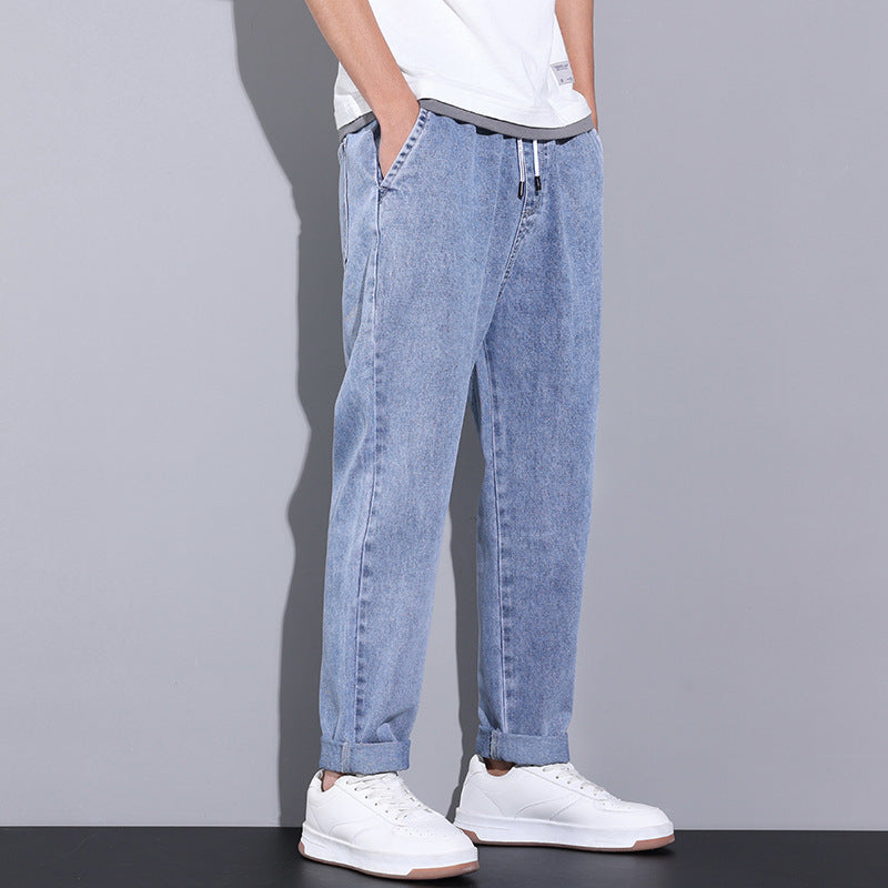 Men's Summer Wide Leg Jeans – Loose Fit Drawstring Trousers