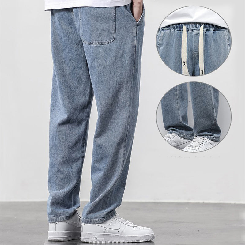 Men's Summer Wide Leg Jeans – Loose Fit Drawstring Trousers