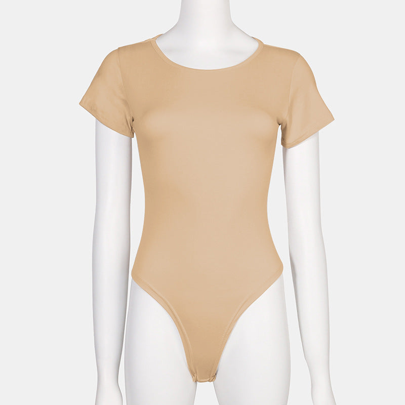 Women's Solid Color Short-sleeved T-shirt T-shaped Jumpsuit