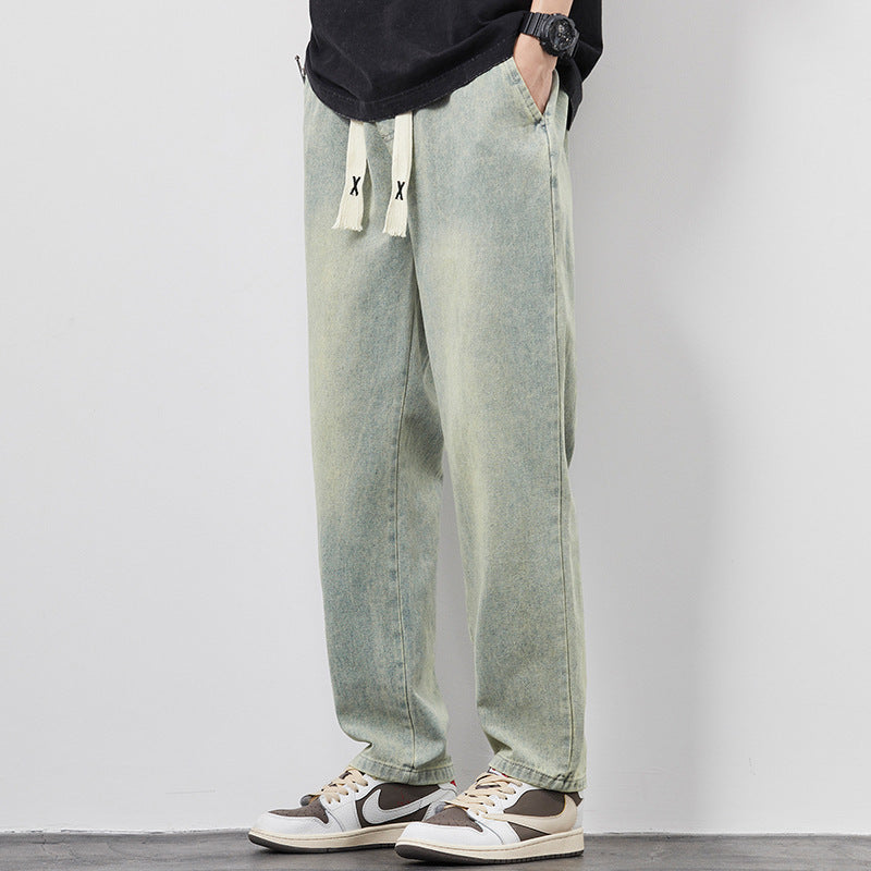 Men's Summer Wide Leg Jeans – Loose Fit Drawstring Trousers