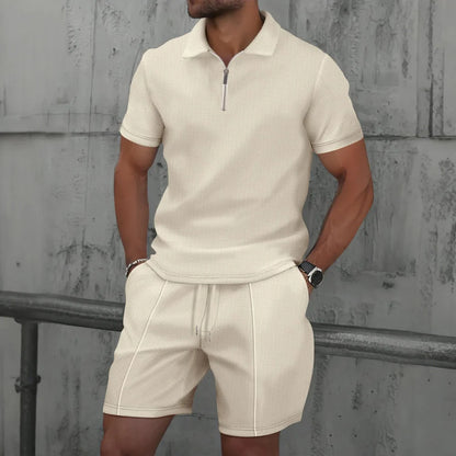 IBIZA Co-Ord Set – Zip Neck Polo & Soft Knit Shorts