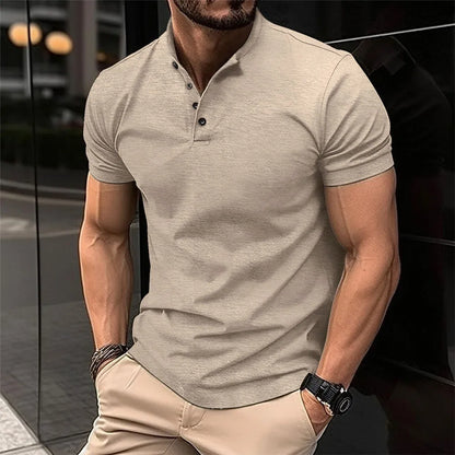 Men's Sports Henley Collar Polo Shirt