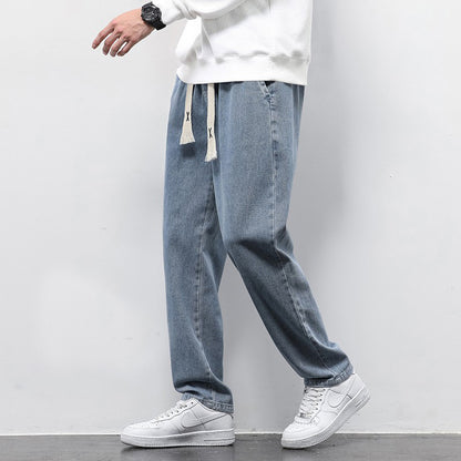 Men's Summer Wide Leg Jeans – Loose Fit Drawstring Trousers