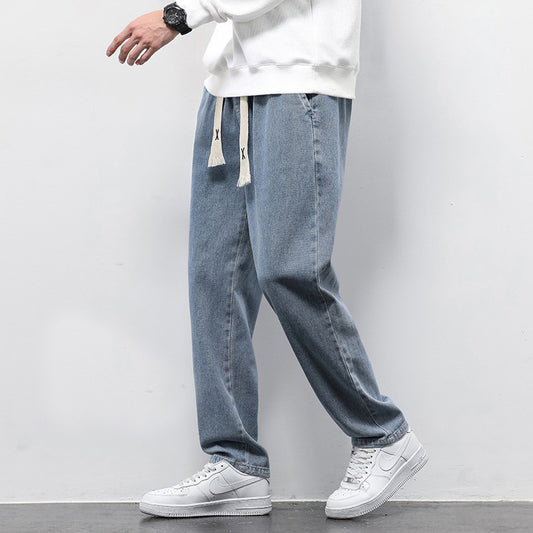 Men's Summer Wide Leg Jeans – Loose Fit Drawstring Trousers