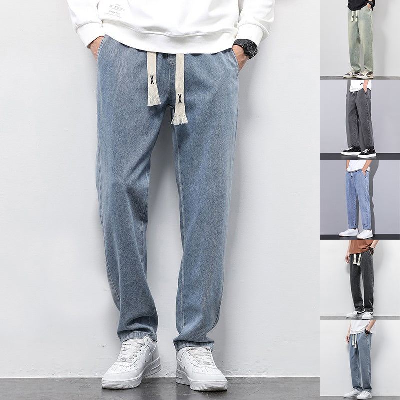 Men's Summer Wide Leg Jeans – Loose Fit Drawstring Trousers